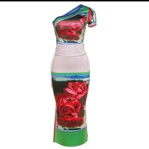 One Shoulder Flower Skirt Set